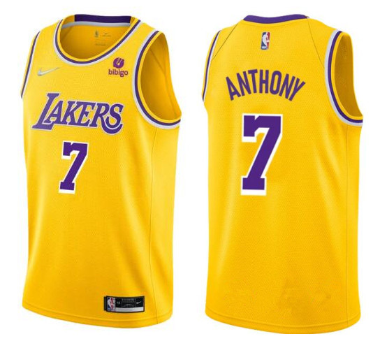 Men's Los Angeles Lakers  #7 Carmelo Anthony Yellow Stitched Basketball Jersey